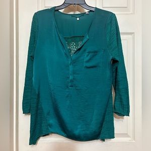 Knitted & Knotted Top Womens Green Mixed Print Henley Boho Tunic antropologíe M